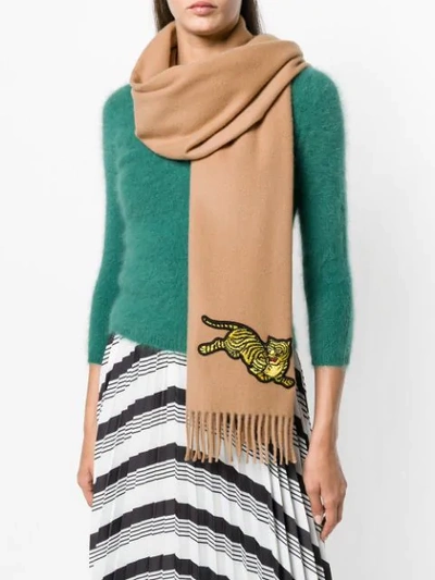 Shop Kenzo Tiger Embroidered Scarf - Brown