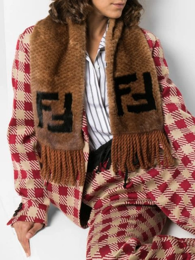 Shop Fendi Brown And Black Ff Logo Mink Scarf In F01ea Brown