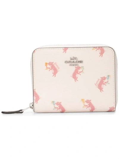 Shop Coach Pig Print Small Zip Around Wallet In White