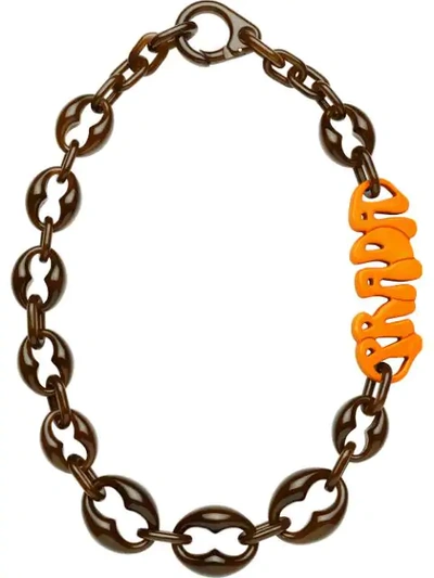 Shop Prada Acrylic Glass Necklace With Logo In Brown