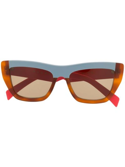 Shop Marni Eyewear Colour-block Cat-eye Sunglasses In Grey