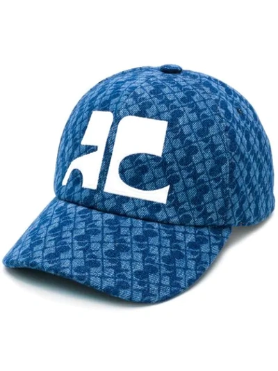 Shop Courrèges Printed Logo Cap In Blue