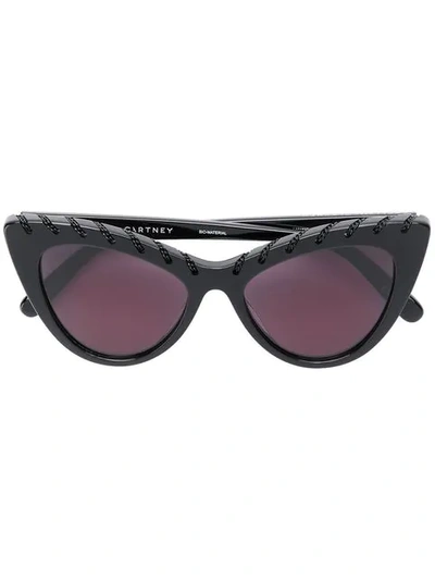 Shop Stella Mccartney Chain Embellished Cat Eye Sunglasses In Black