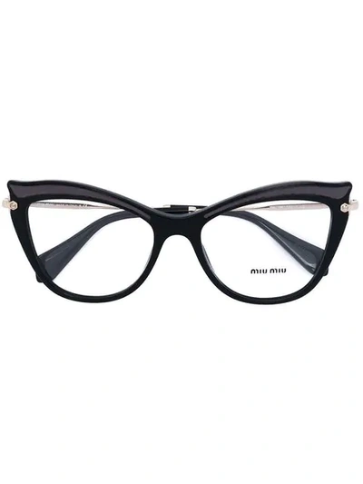 Shop Miu Miu Cat Eye Glasses In Black