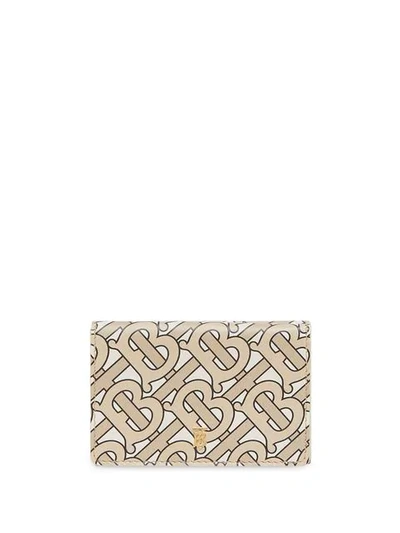 Shop Burberry Small Monogram Print Leather Folding Wallet In Neutrals