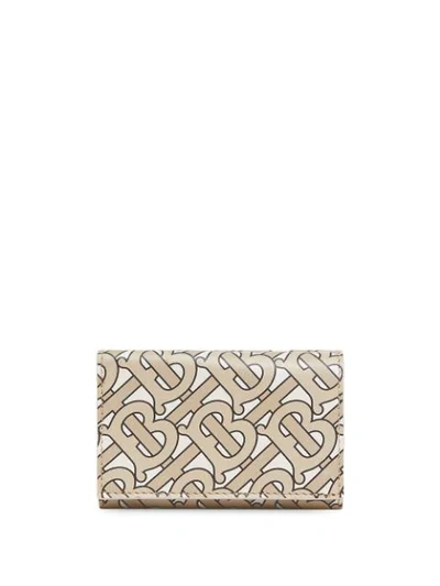 Shop Burberry Small Monogram Print Leather Folding Wallet In Neutrals