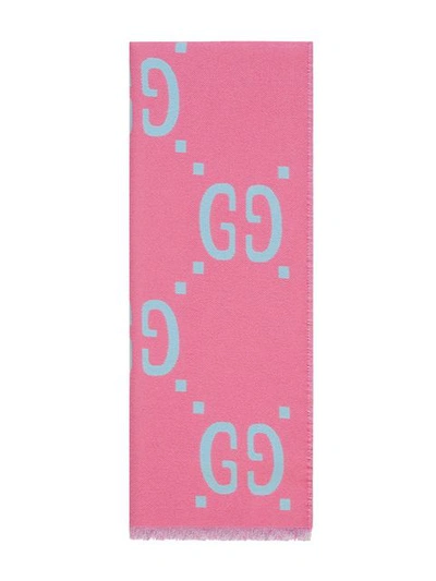 Shop Gucci Gg Jacquard Wool Silk Scarf In Pink