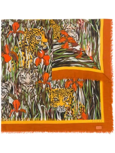 Shop Gucci Tigers In The Jungle Print Scarf In Yellow