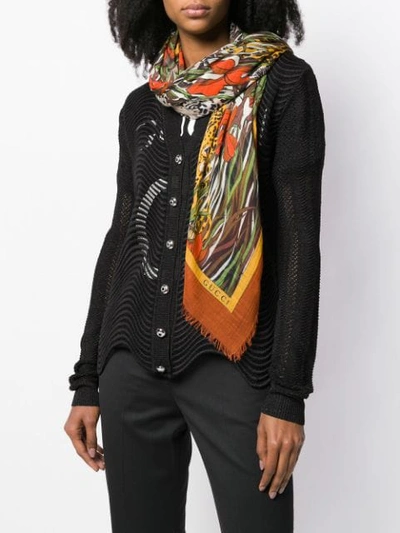 Shop Gucci Tigers In The Jungle Print Scarf In Yellow