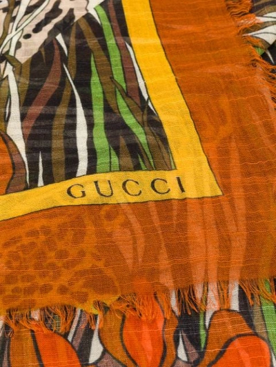 Shop Gucci Tigers In The Jungle Print Scarf In Yellow