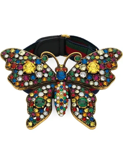 Shop Gucci Crystal Studded Butterfly Bracelet In 8517