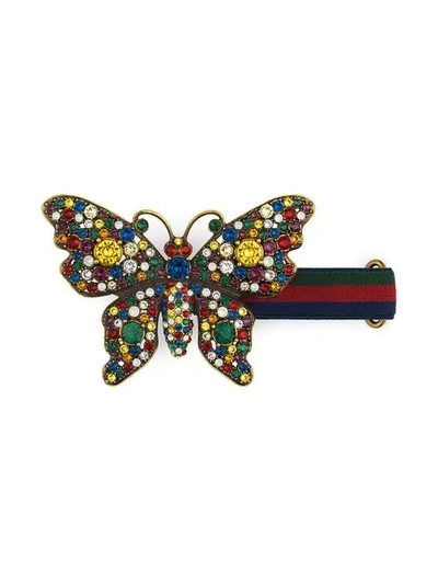 Shop Gucci Crystal Studded Butterfly Bracelet In 8517