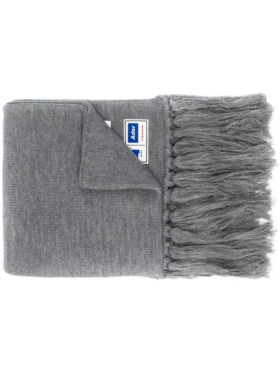 Shop Ader Error Oversized Logo Knit Scarf In Grey