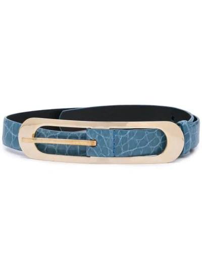 Shop Oscar De La Renta Cornflower Buckle Belt In Blue