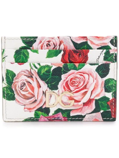 Shop Dolce & Gabbana Rose Print Cardholder In White