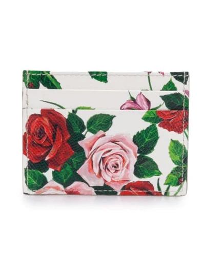 Shop Dolce & Gabbana Rose Print Cardholder In White