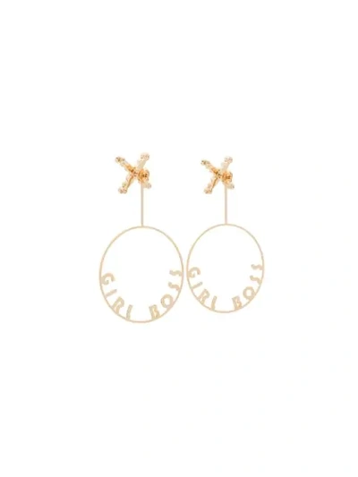 Shop Anton Heunis Gold Metallic Girl Boss Swarovski Crystal Embellished Hoop Earrings