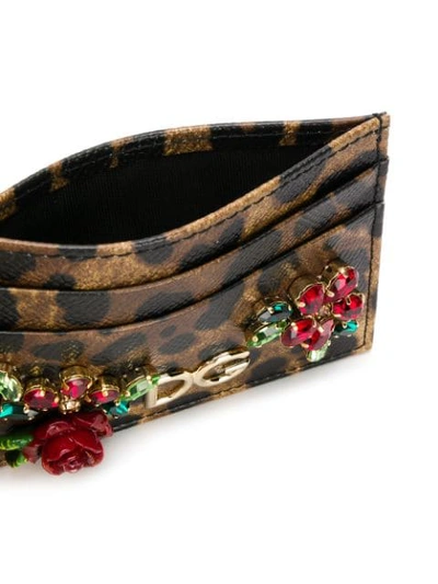 Shop Dolce & Gabbana Rose Appliqué Cardholder In Brown