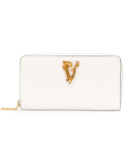 Shop Versace Embossed V Wallet - White