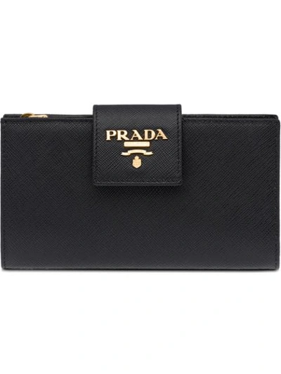 Shop Prada Medium Logo-plaque Wallet In Black