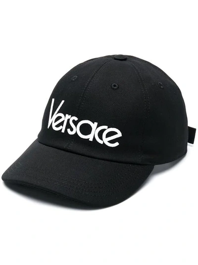 Shop Versace Logo Embroidered Adjustable Baseball Cap In Black