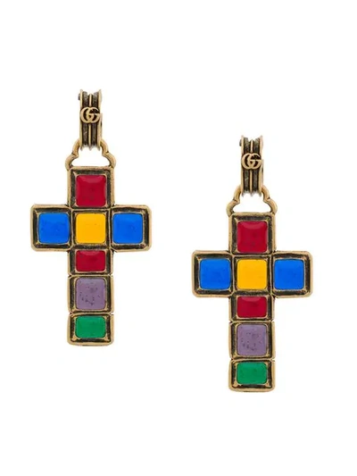 Shop Gucci Earrings With Cross Pendant In 8518