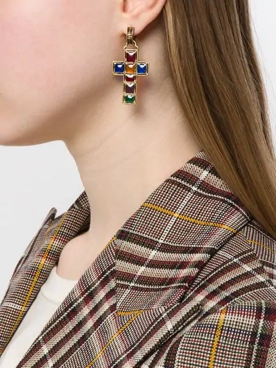 Shop Gucci Earrings With Cross Pendant In 8518