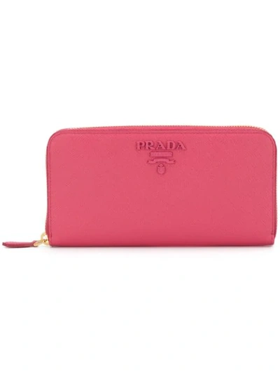 Shop Prada Logo-plaque Zipped Wallet In Pink