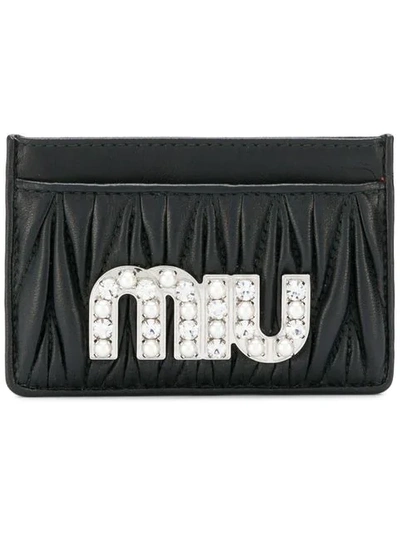 Shop Miu Miu Embellished Matelassé Card Holder In Black