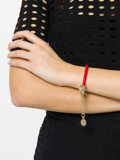 Shop Versace Woven Charm Bracelet In Red