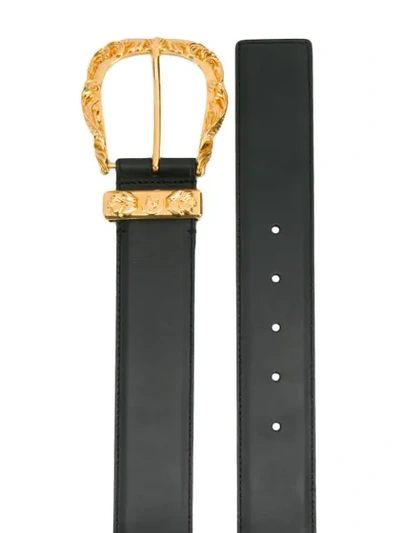 Shop Versace Barocco Buckle Belt In Black