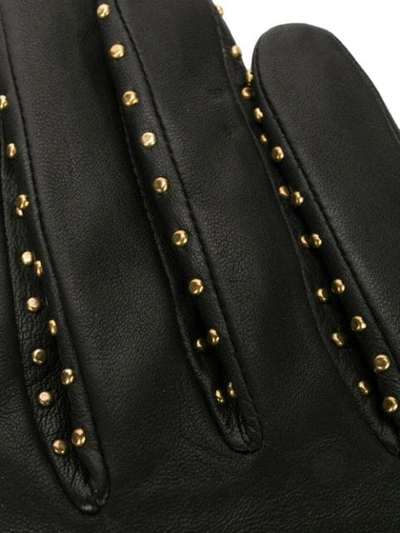 AGNELLE STUDDED LEATHER GLOVES - 黑色