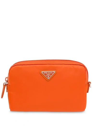 Shop Prada Triangular Logo Cosmetic Pouch In Orange