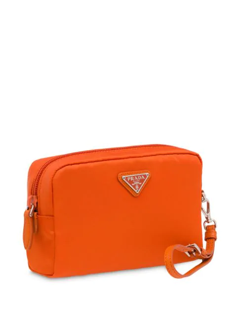 Prada Triangular Logo Cosmetic Pouch In Orange | ModeSens