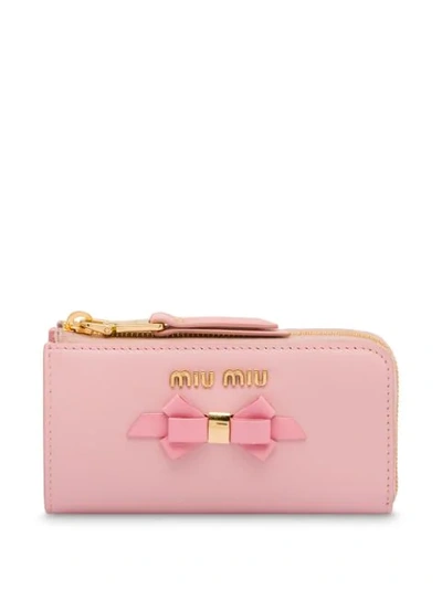 Shop Miu Miu Bow Detail Keychain Case In Pink