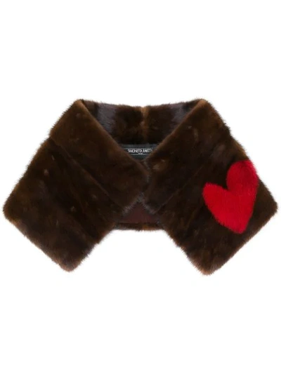 Shop Simonetta Ravizza Heart Detail Collar Scarf In Brown