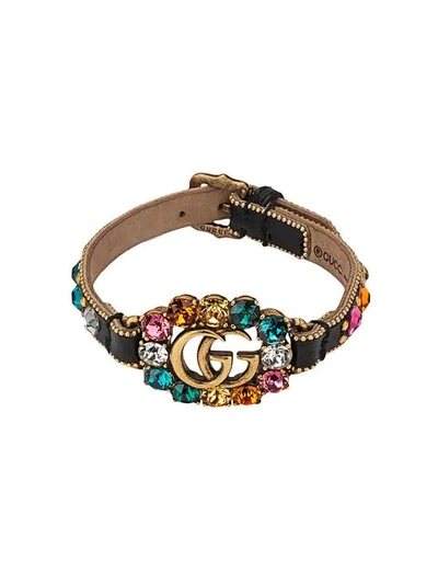 Shop Gucci Leather Bracelet With Double G In Black