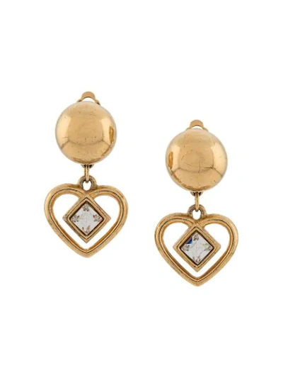 Pre-owned Givenchy Heart-shape Drop Earrings In Gold