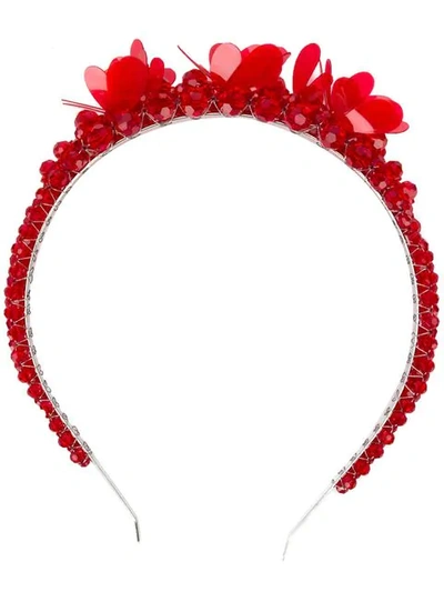 Shop Simone Rocha Flower Embellished Headband In Red