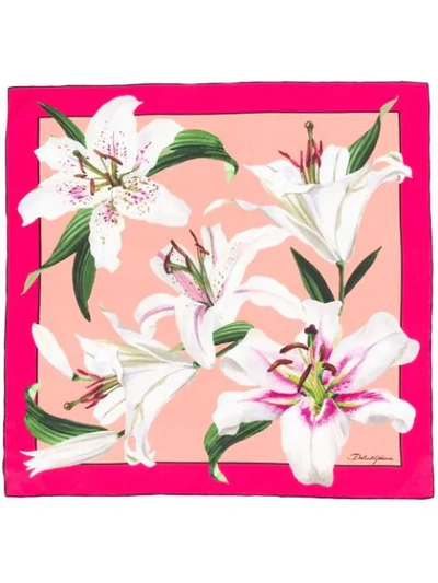 Shop Dolce & Gabbana Lily Print Scarf In Pink