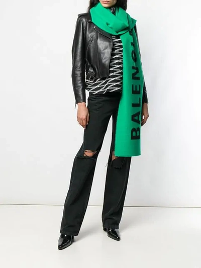 Shop Balenciaga Long Logo Scarf In Green