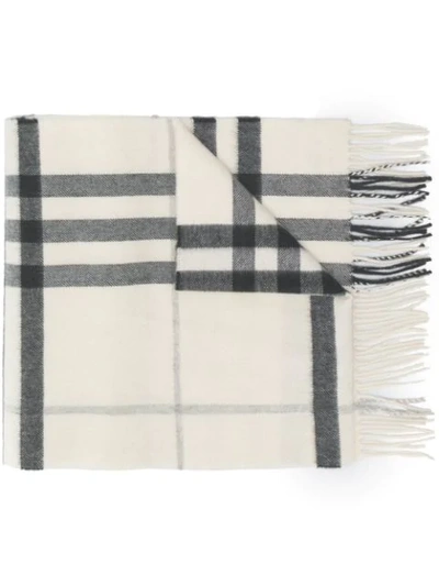 Shop Burberry Giant Check Cashmere Scarf In White
