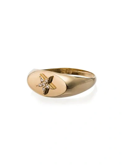 Shop Foundrae 18kt Yellow Gold Star Diamond Baby Signet Ring In Metallic