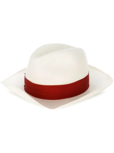 Shop Borsalino Ribbon Embellished Sun Hat - White