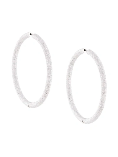 Shop Carolina Bucci Florentine Finish Large Hoop Earrings In White Gold