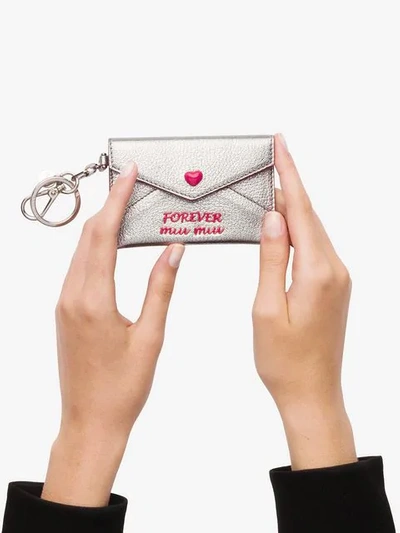 Shop Miu Miu Madras Love Mini Envelope Keyring In Metallic