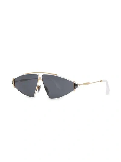 Shop Burberry Gold-plated Triangular Frame Sunglasses In White