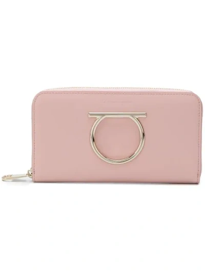 Shop Ferragamo Gancini Zip Around Wallet In Pink