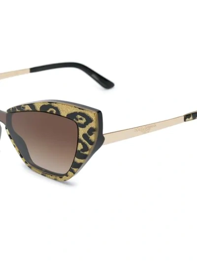 Shop Dolce & Gabbana Leopard Print Cat Eye Sunglasses In Black ,brown