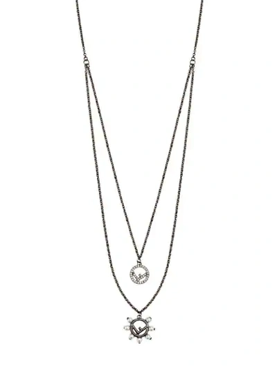 Shop Fendi F Motif Layered Necklace In F18a5-ruthenium Ultra Blac